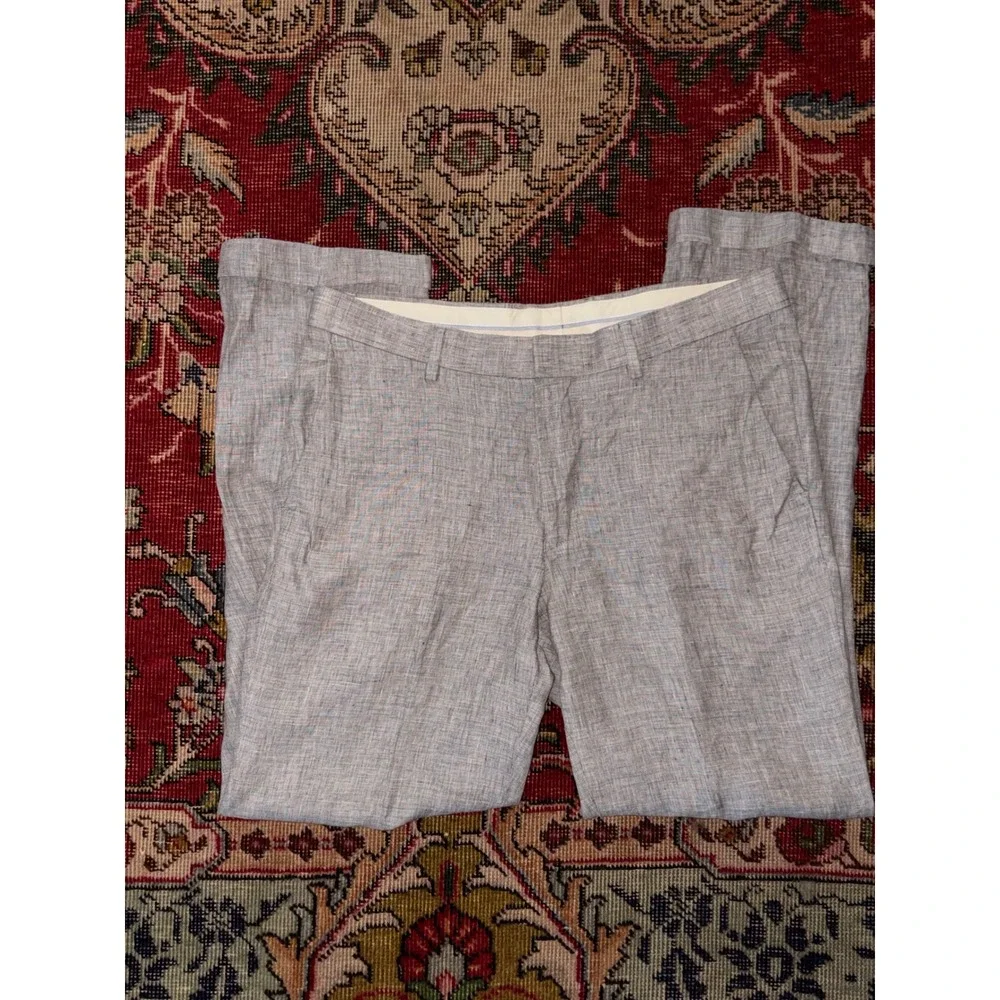 Murano Dress Pants Mens 34x30 Gray Excellent Baird McNutt Linen Slim Fit Cuffed